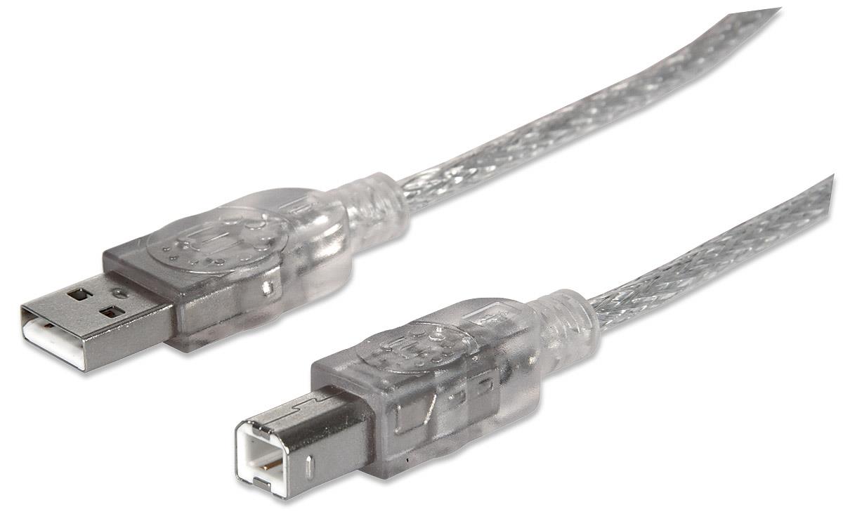 0766623333405 Kabel USB Manhattan USB 2.0 A-B M/M, 1,8m, srebrny  - Incom Group
