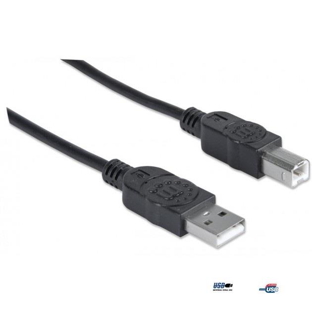 Kabel Manhattan USB 2.0 A-B M/M, 3m, czarny 0766623333382  - Incom Group
