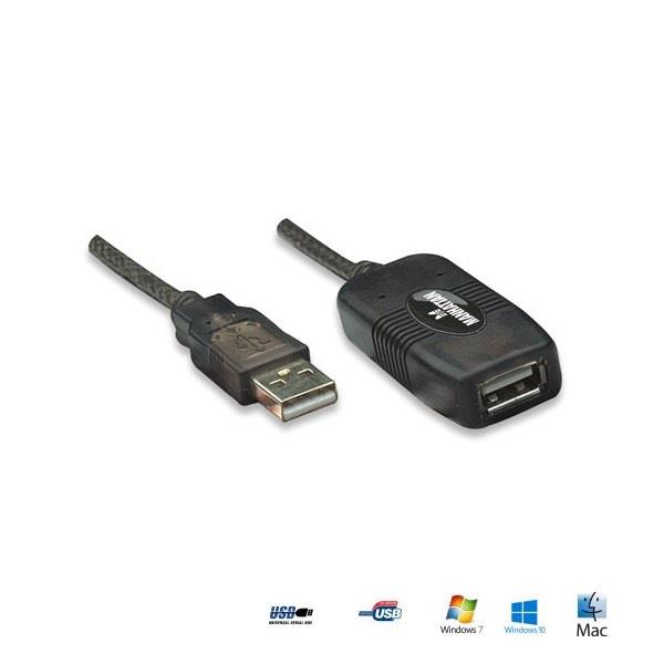 Kabel Manhattan przedłużacz USB 2.0 A-A M/F aktywny, 10m, czarny 0766623150248  - Incom Group
