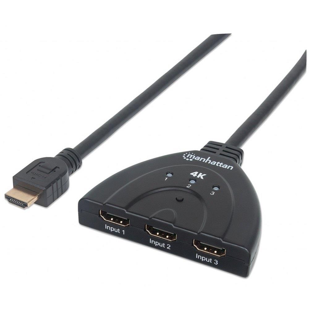  - Incom Group
 Przełącznik Manhattan HDMI 3x1 4K zasilanie z USB, 3-Portowy 0766623207874