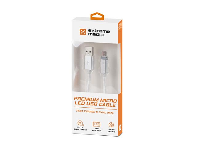 Kabel Natec Extreme Media micro USB-B - USB-A M/M 1m srebrny LED 5901969411744  - Incom Group
