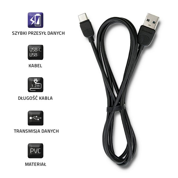 Kabel USB 2.0 Qoltec USB typ C męski | USB A męski | 1.2m | czarny 5901878503912  - Incom Group
