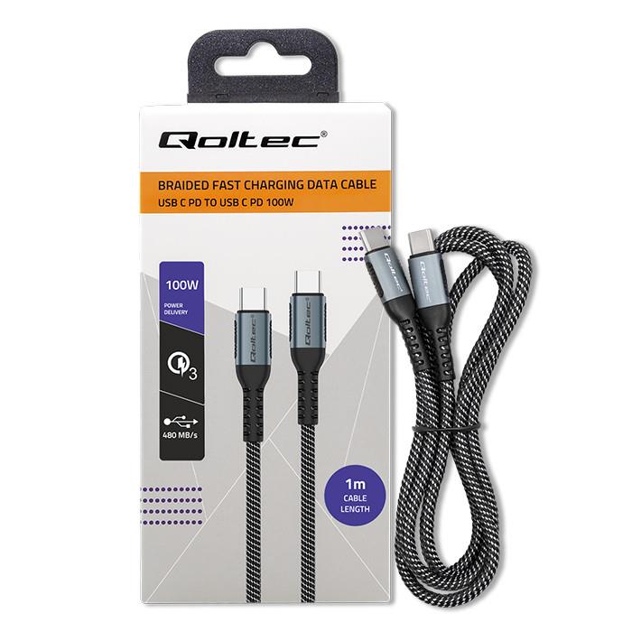 Kabel USB Qoltec 2.0 typ C | USB 2.0 typ C 100W| QC 3.0 | PD | 1m | Czarny 5901878523576  - Incom Group
