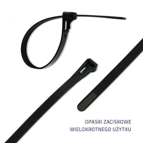  - Incom Group
 Opaski zaciskowe Qoltec wielorazowe/trytytki | 7.2*250mm | Nylon UV | Czarne 5901878522296