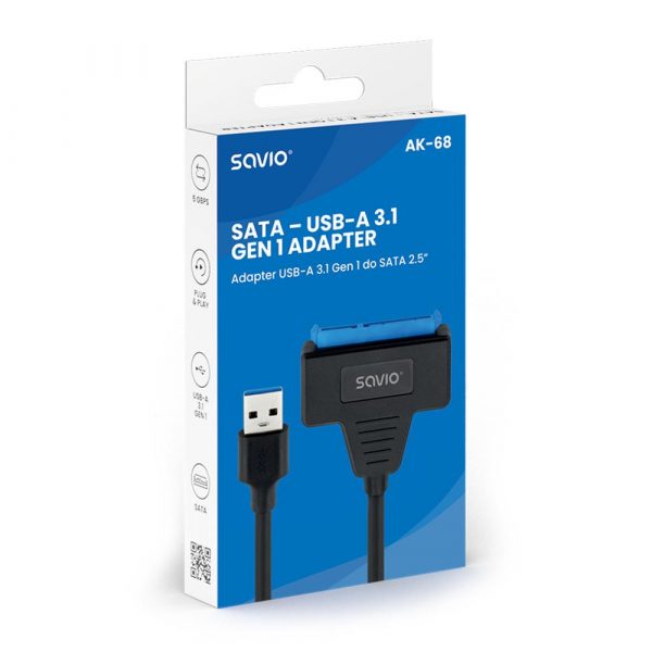  - Incom Group
 Kabel adapter SAVIO AK-68 USB-A 3.1 Gen 1 (M) - SATA (F) do dysków 2.5" 5901986048428