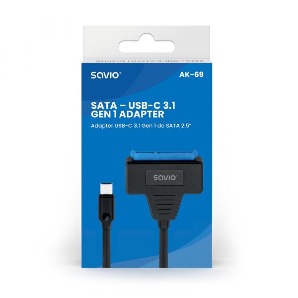  - Incom Group
 5901986048435 Kabel adapter SAVIO AK-69 USB-C 3.1 Gen 1 (M) - SATA (F) do dysków 2.5"