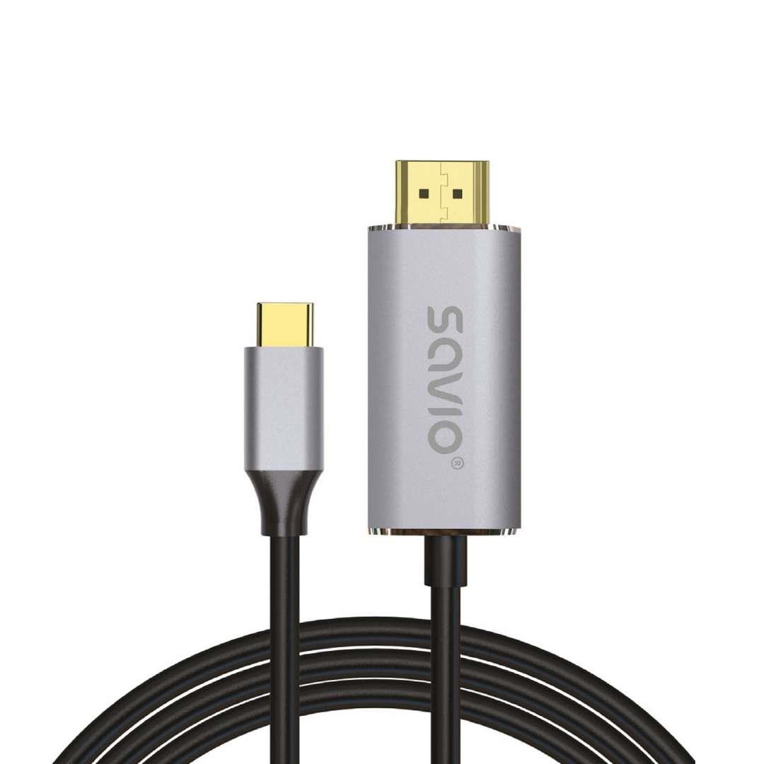 Kabel adapter Savio CL-170, USB-C do HDMI 2.0B, 1m, srebrno-czarny, złote końcówki 5901986047667  - Incom Group
