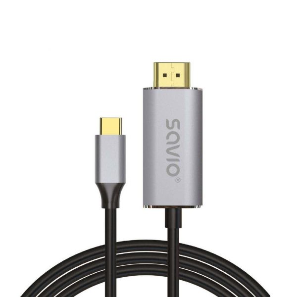 5901986047674  - Incom Group
 Kabel adapter Savio CL-171, USB-C do HDMI 2.0B, 2m, srebrno-czarny, złote końcówki