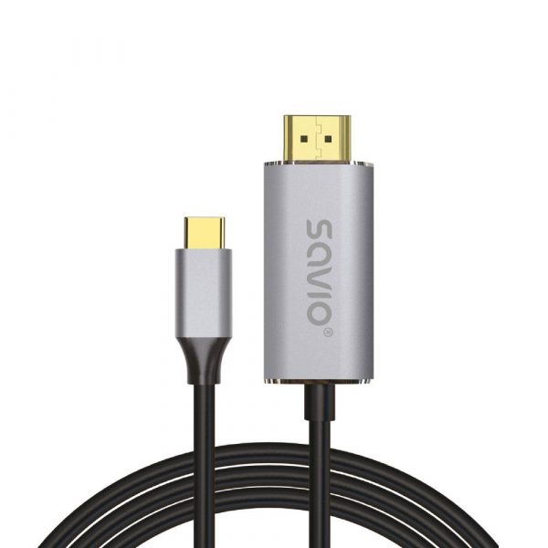  - Incom Group
 Kabel adapter Savio CL-171, USB-C do HDMI 2.0B, 2m, srebrno-czarny, złote końcówki 5901986047674