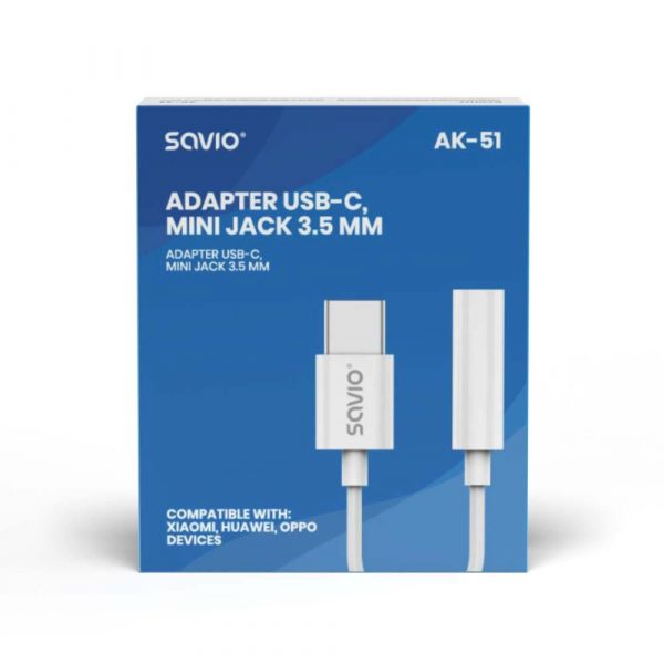  - Incom Group
 5901986047506 Kabel adapter Savio AK-51 USB-C - Mini Jack 3,5mm (F), Huawei, Oppo, Xiaomi