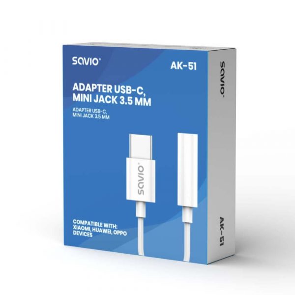 Kabel adapter Savio AK-51 USB-C - Mini Jack 3,5mm (F), Huawei, Oppo, Xiaomi  - Incom Group
 5901986047506