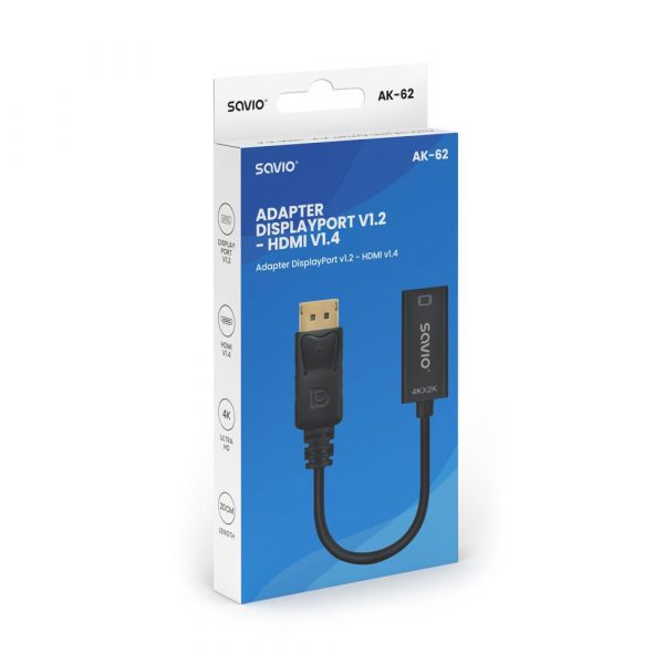 5901986048138  - Incom Group
 Kabel adapter SAVIO AK-62 DisplayPort (M) v1.2 - HDMI A (F) v1.4, 4K