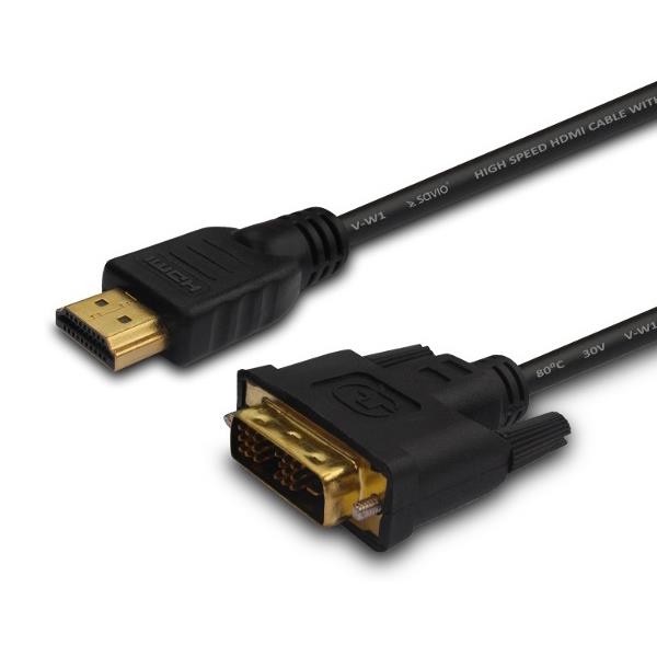 5902768707427  - Incom Group
 Kabel HDMI Savio CL-10 19pin męski - DVI-D 18+1 męski 1,5m, czarny, złote koń