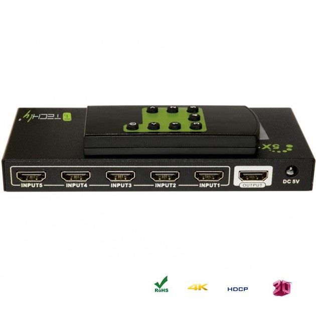 8054529020713 Przełącznik Techly HDMI 5/1 z pilotem, 4K2K 3D, czarny  - Incom Group
