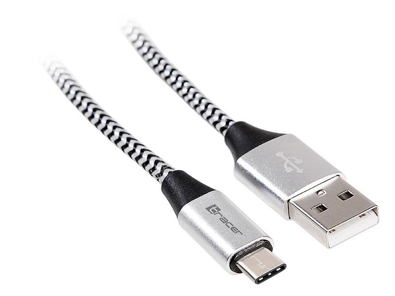 Kabel Tracer USB 2.0 Type-C A Male - C Male 1m czarno-srebrny 5907512863336  - Incom Group
