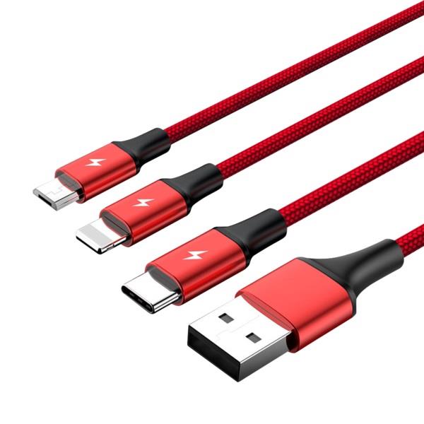 Kabel USB 2.0 Unitek C4049RD, 3w1 USB - USB typ C/microUSB/Lightning, 1,2m 4894160036124  - Incom Group
