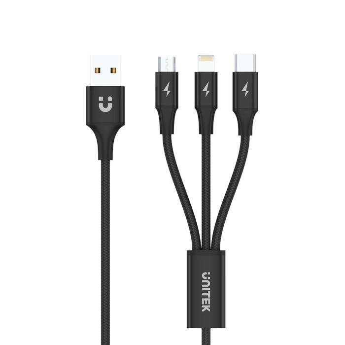 4894160036889 Kabel USB Unitek C14049BK USB 3 w 1 czarny (microUSB, Lightning, USB-C)  - Incom Group
