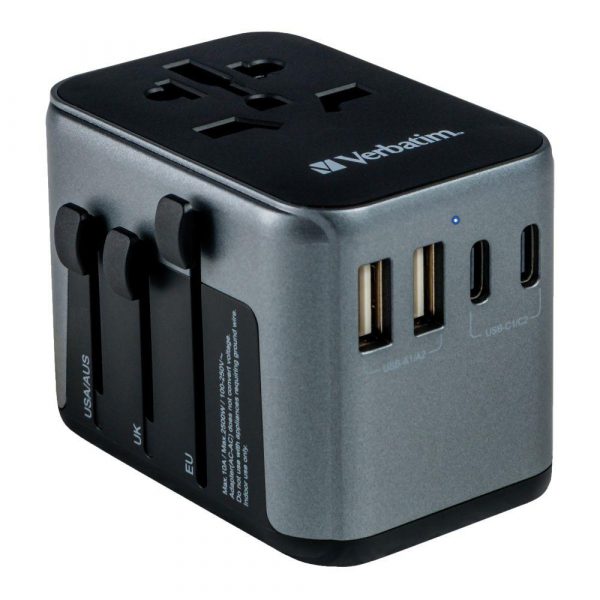 Adapter podróżny Verbatim UTA-03 globalny 1xUSB-C PD 30W QC 18W, 1xUSB-C 15W, 2xUSB-A 12W 0023942495451  - Incom Group
