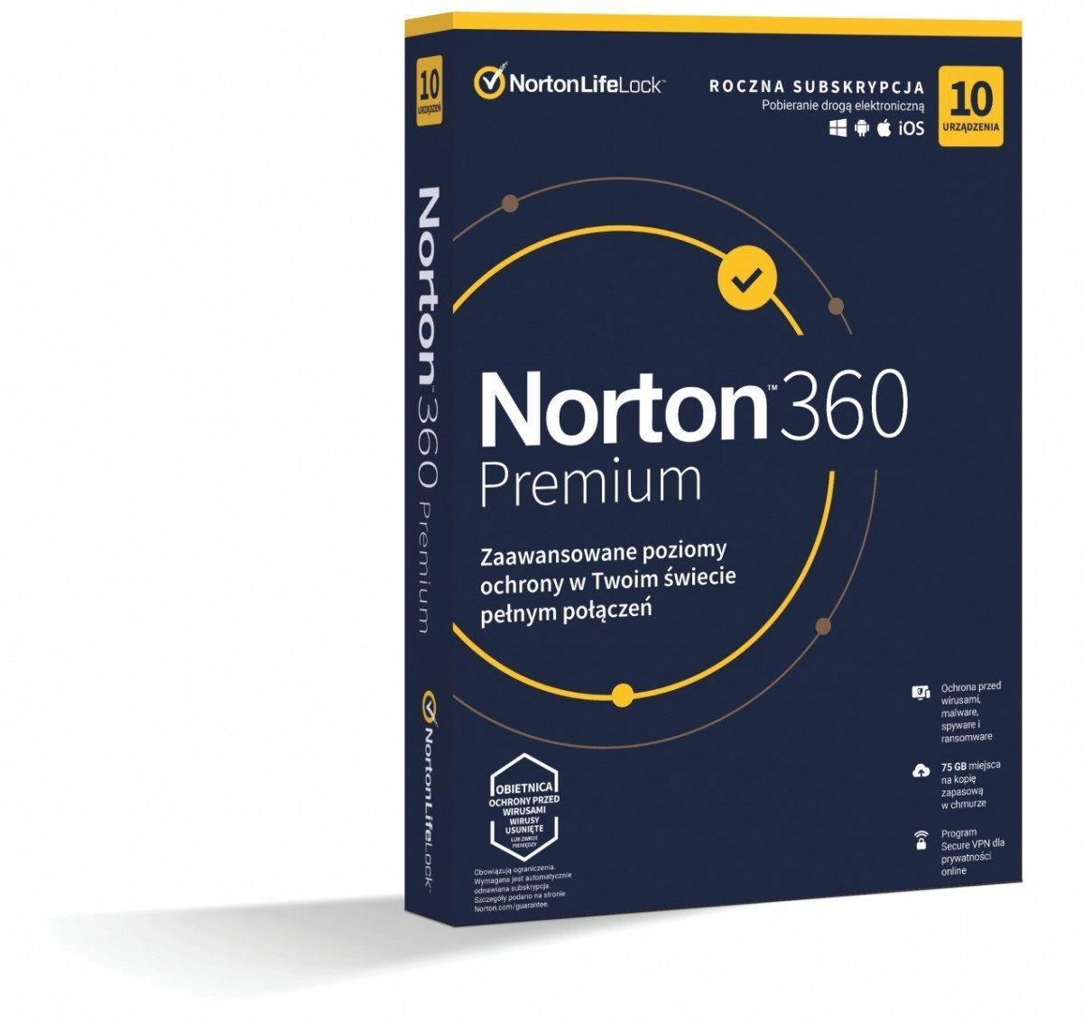  - Incom Group
 Oprogramowanie NORTON 360 Premium 75GB PL 1 użytkownik, 10 urządzeń, 1 rok 5397231004743