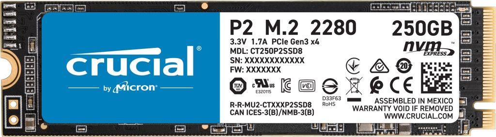 Dysk SSD Crucial P2 250GB M.2 PCIe NVMe 2280 (2100/1150MB/s) 0649528823410  - Incom Group
