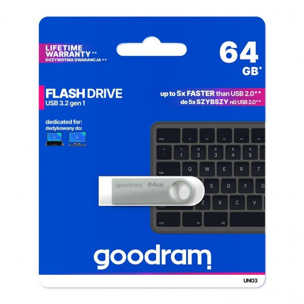 5908267965344  - Incom Group
 Pendrive GOODRAM UNO3 64GB USB 3.2 Gen 1 Srebrny