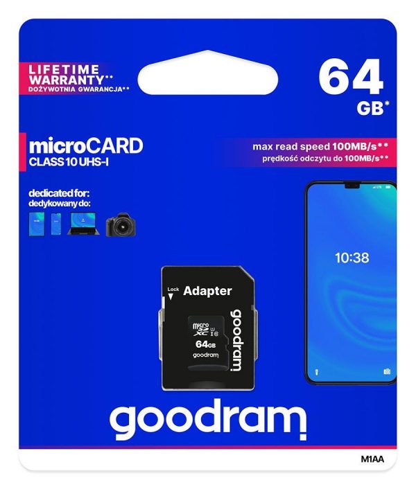 Karta pamięci microSDXC GOODRAM 64GB M1AA-0640R12 cl 10 UHS-I + adapter  - Incom Group
 5908267930151