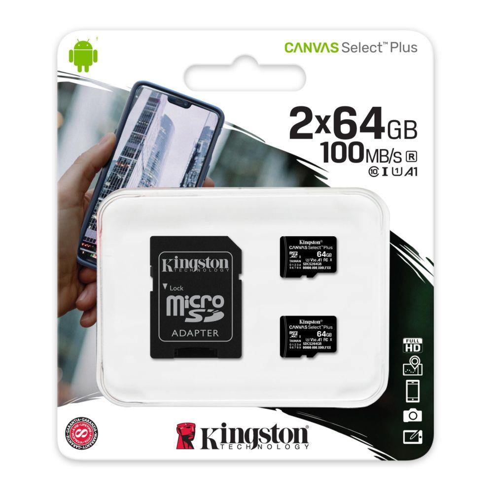 Karta pamięci Kingston microSD Canvas Select Plus 64GB UHS-I Class 10 + adapter 2Pack 0740617298994  - Incom Group
