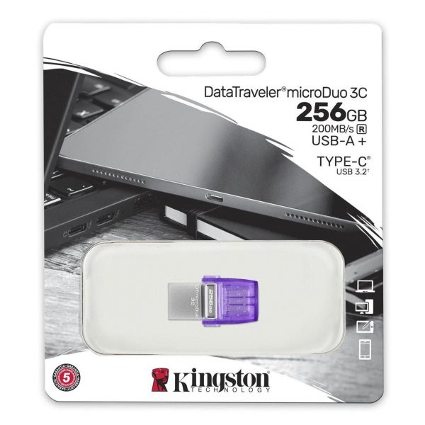 Pendrive Kingston DataTraveler microDuo 3C 256GB 200MB/S DUAL USB-A + USB-C 3.2 Gen 1  - Incom Group
 0740617328110