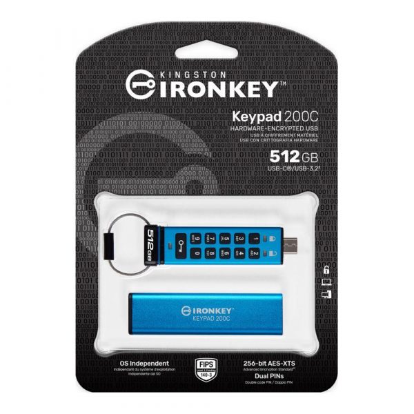 Pendrive Kingston IronKey Keypad 200C 512GB USB 3.2 Gen 1 Type-C  - Incom Group
 0740617336597