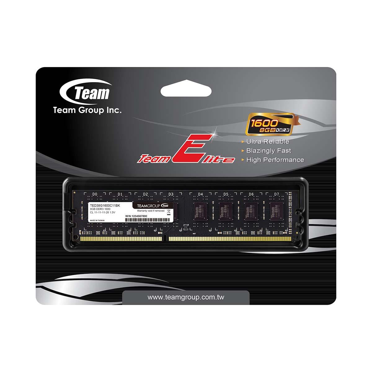 0765441605251  - Incom Group
 Pamięć DDR3 Team Group Elite 8GB (1x8GB) 1600MHz CL11 1,5V