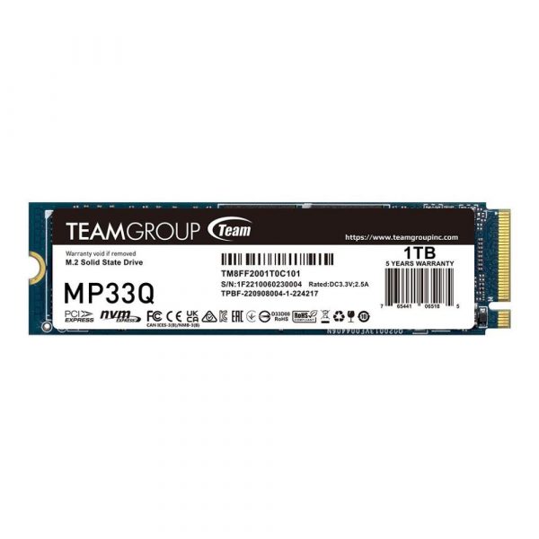 4711430800028 Dysk SSD Team Group MP33Q 1TB M.2 PCIe NVMe Gen3 x4 2280 (2900/1850) QLC  - Incom Group
