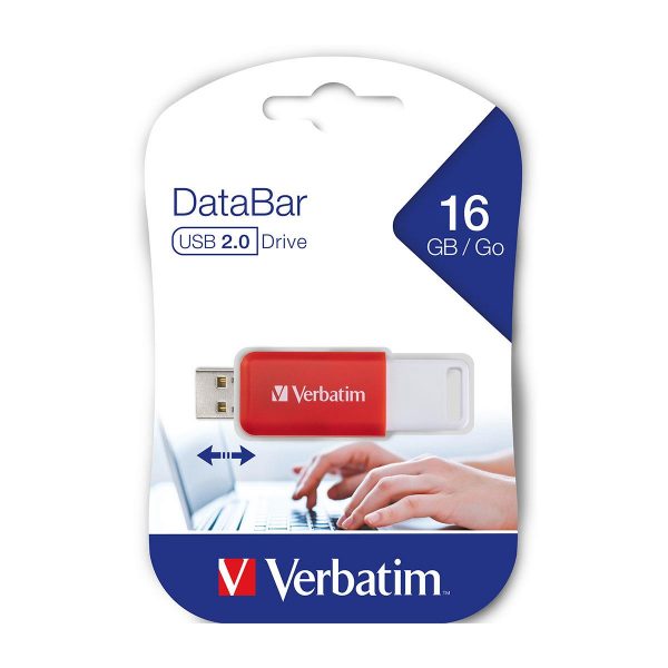 0023942494539 Pendrive Verbatim DataBar 16GB USB 2.0 Red  - Incom Group
