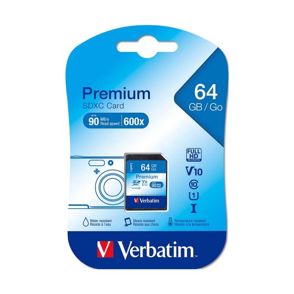 Karta pamięci SDXC Verbatim Premium U1 64GB (90 MB/s) Class 10 UHS-1 V10  - Incom Group
 0023942440246