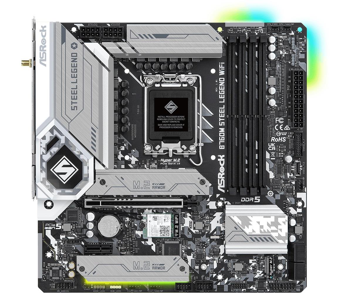 Płyta ASRock B760M STEEL LEGEND WIFI /B760/DDR5/SATA3/M.2/USB3.1/WiFi/BT/PCIe5.0/s.1700/mATX 4710483941795  - Incom Group
