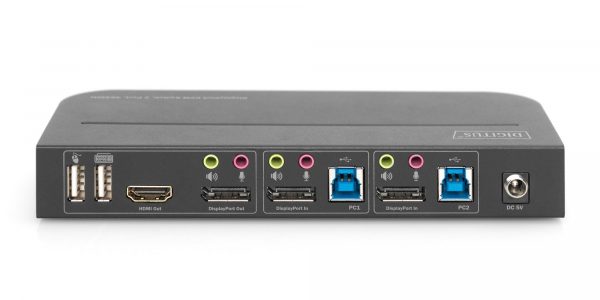 4016032466833 Przełącznik KVM DIGITUS 2 portowy DisplayPort do 1 port DP/HDMI 4K 60Hz 2xUSB audio  - Incom Group
