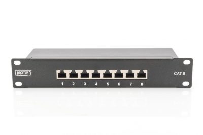 4016032241577  - Incom Group
 Patch panel DIGITUS 10" 8-portów RJ-45 Kat.6 ekranowany 1U kompletny LSA, wspornik kablowy, czarny