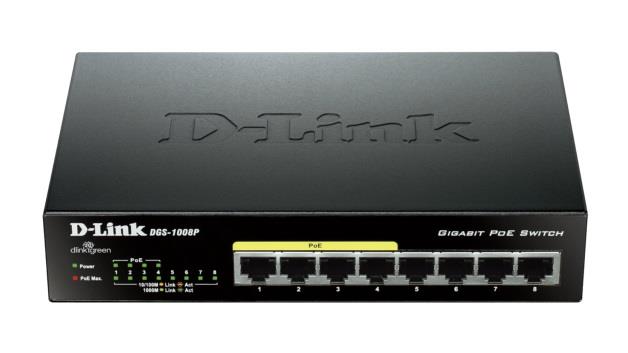  - Incom Group
 0790069344176 Switch niezarządzalny D-Link 8-portowy DGS-1008P PoE 10/100/1000 Gigabit