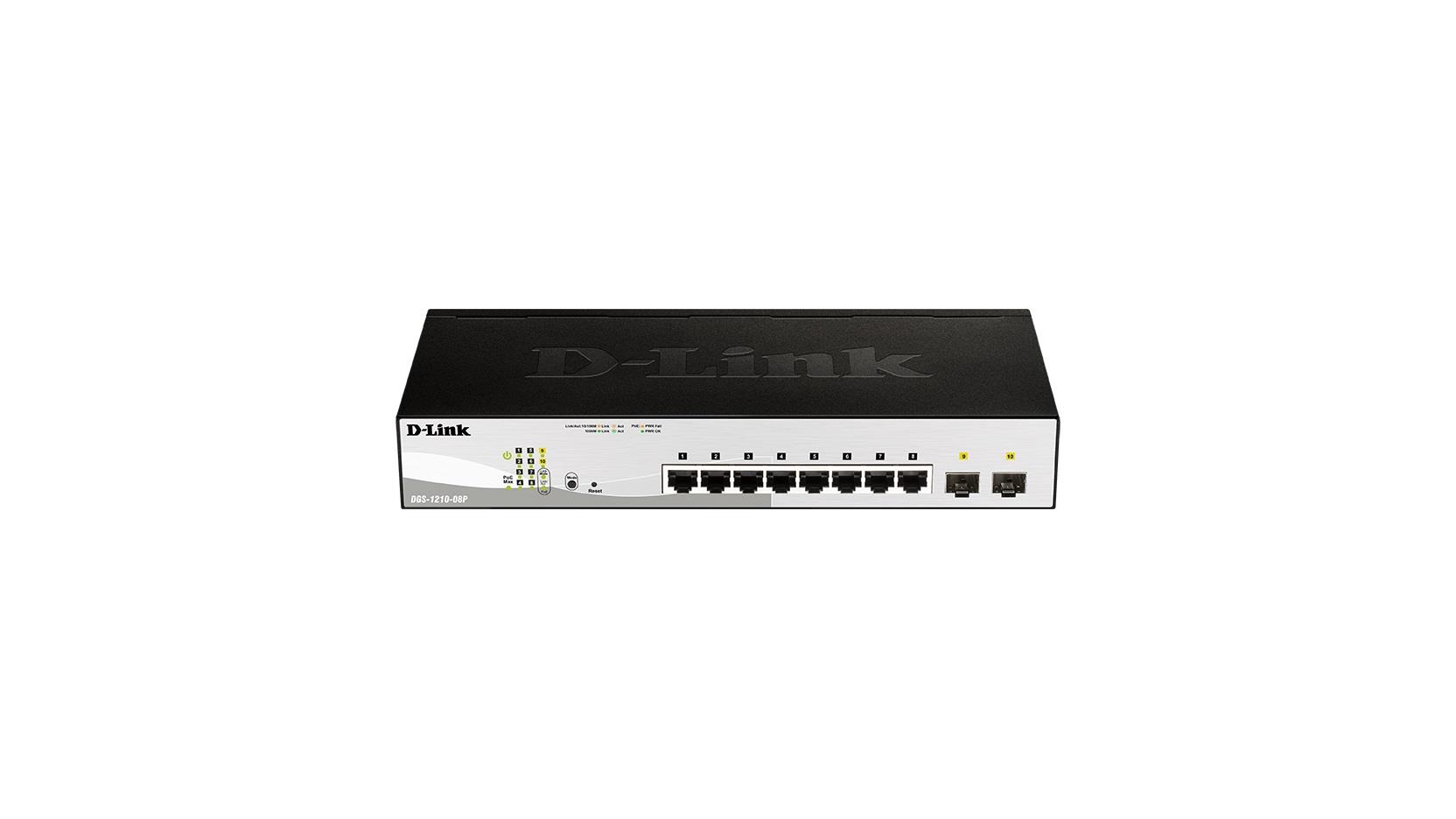 0790069467691  - Incom Group
 Switch zarządzalny D-Link DGS-1210-08P 8x1000 Mbps Gigabit PoE 2x SFP