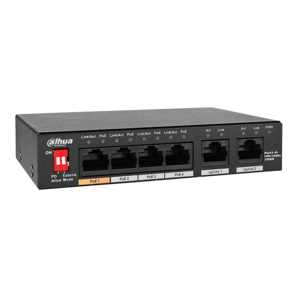 Switch niezarządzalny Dahua PFS3006-4GT-60-V2 4xPoE 2xUplink 1GbE   - Incom Group
