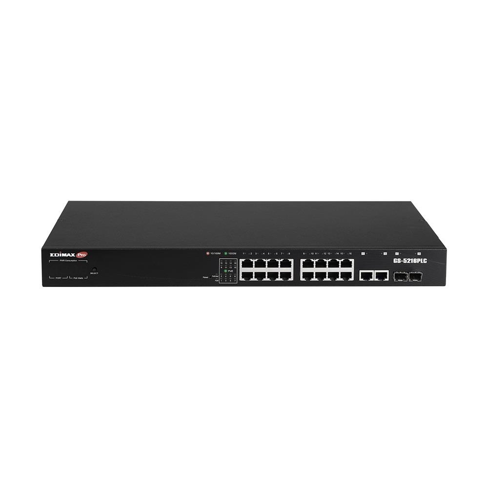 4717964704252  - Incom Group
 Switch zarządzalny Edimax GS-5216PLC 16-port gigabit PoE+ Web Smart z 2xgigabit Combo RJ45/SFP