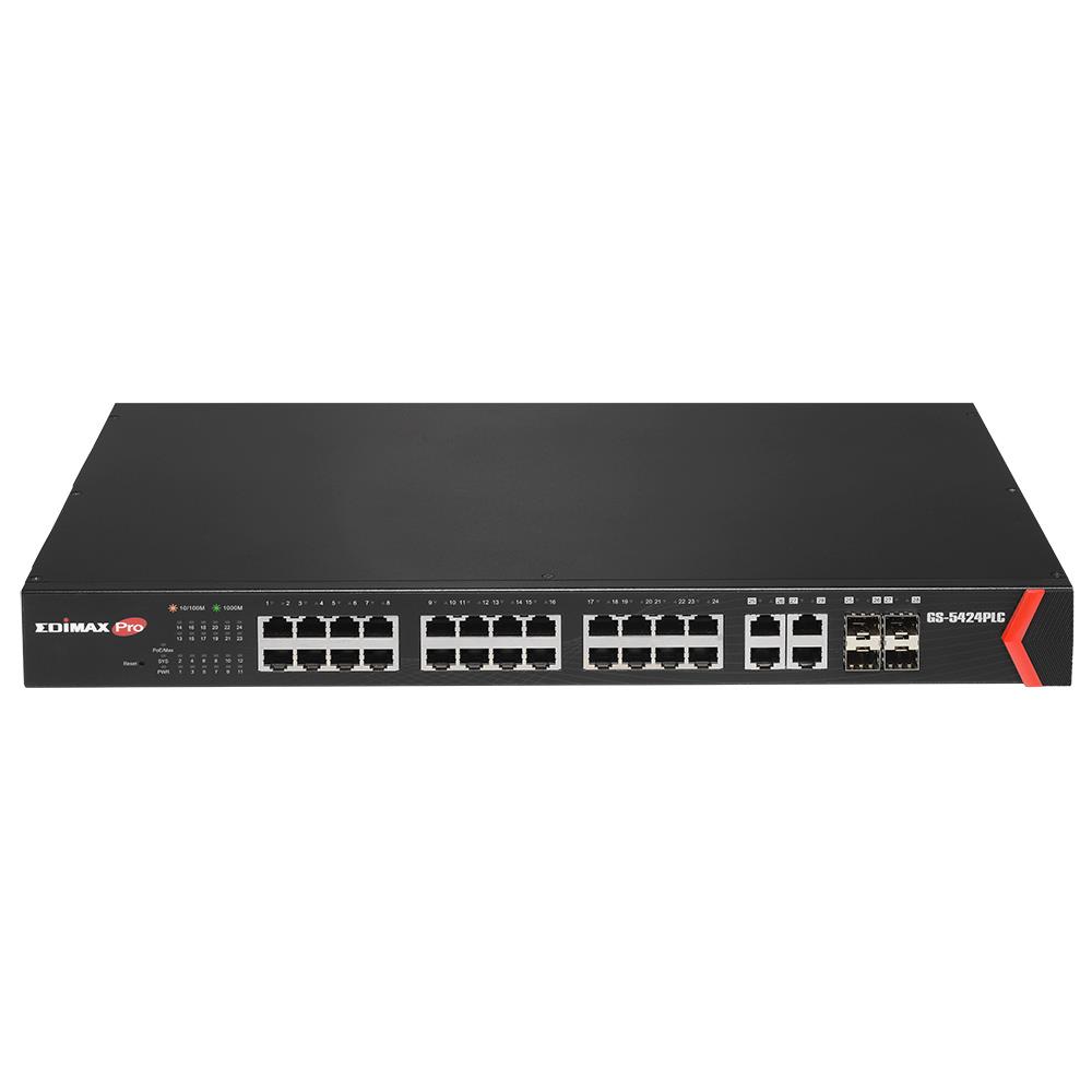 Switch zarządzalny Edimax GS-5424PLC 24x10/100/1000 PoE+ 4xSFP Combo Web Smart 4717964702821  - Incom Group
