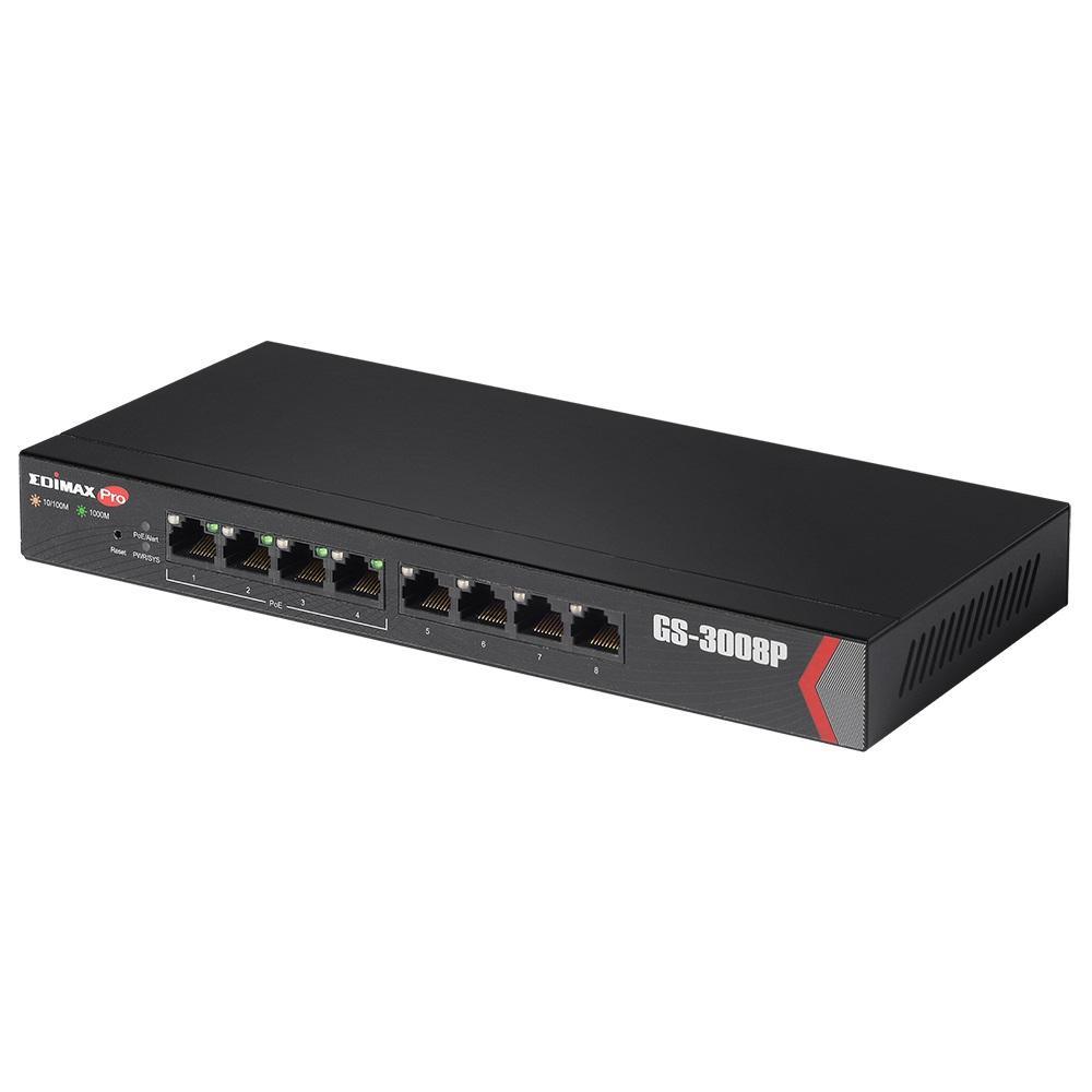 4717964702814 Switch zarządzalny Edimax GS-3008P 4x10/100/1000 4x10/100/1000 PoE+ Web Smart  - Incom Group
