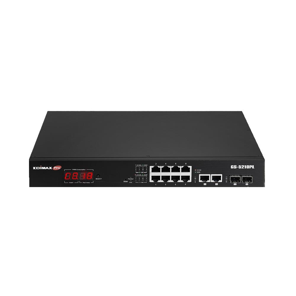 Switch zarządzalny Edimax GS-5210PL 12-port gigabit PoE+ Web Smart z 2x Gigabit Combo RJ45/SFP  - Incom Group
 4717964704269