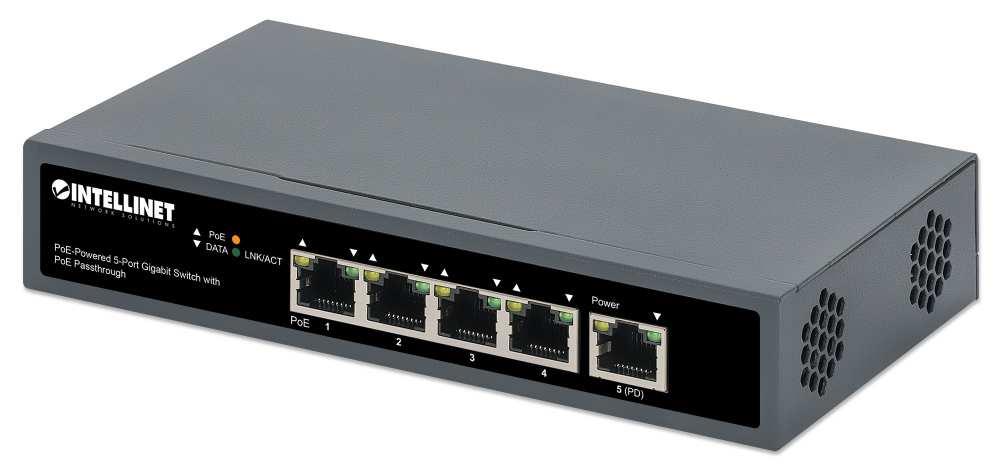 0766623561808  - Incom Group
 Switch niezarządzalny Intellinet 4x 10/100/1000 Mbps PoE 25W/65W + 1x PoE PD 95W