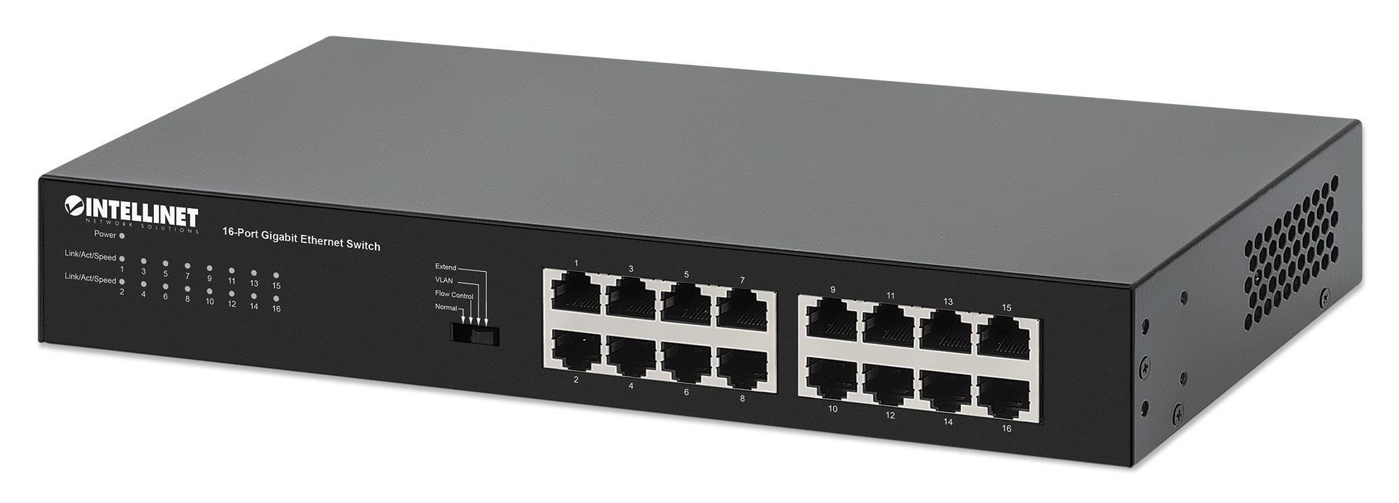 0766623561815 Switch niezarządzalny Intellinet 16x 10/100/1000 Mbps desktop/Rack 19" manual VLAN  - Incom Group
