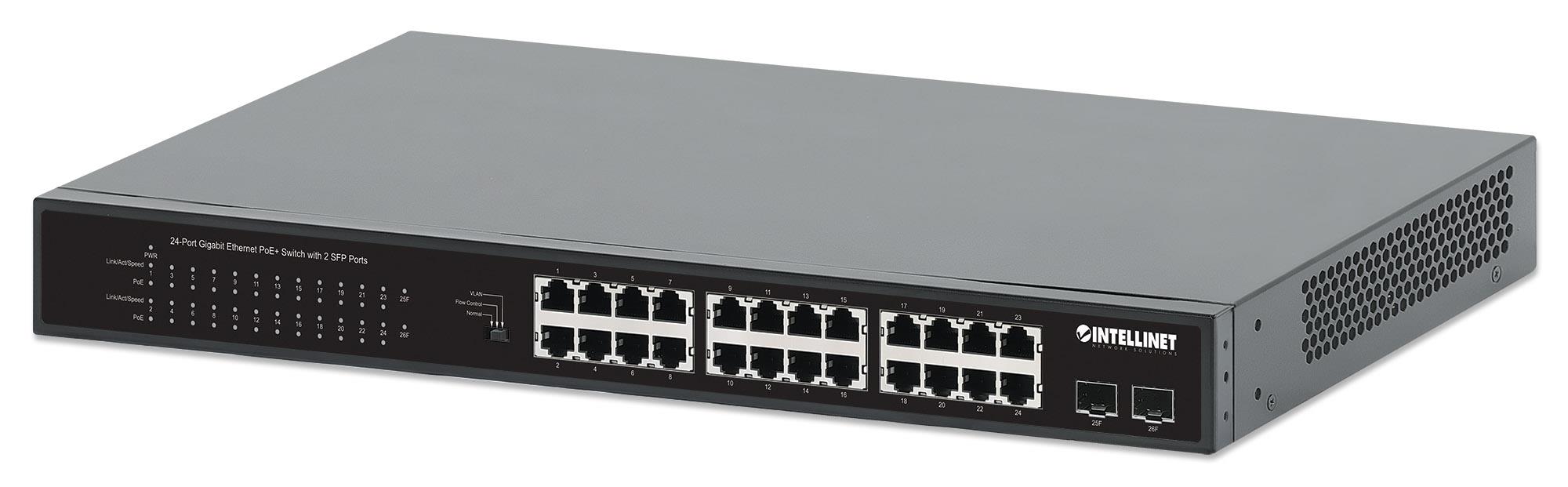 0766623561891  - Incom Group
 Switch niezarządzalny Intellinet 24x 10/100/1000 Mbps PoE+ 370W + 2x SFP Rack 19", manual VLAN