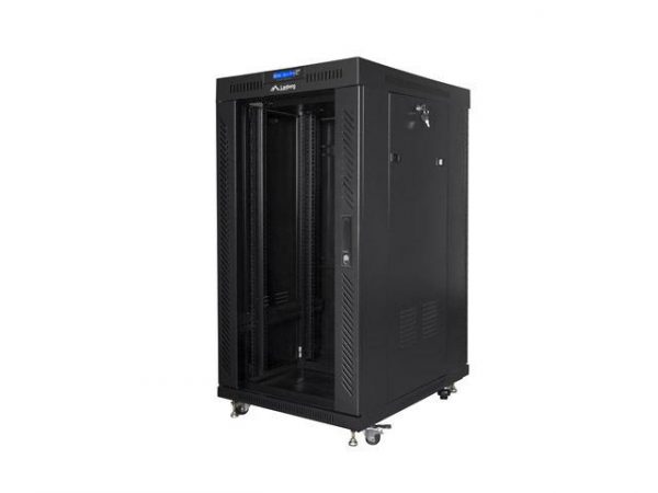  - Incom Group
 5901969441239 Szafa instalacyjna Rack stojąca 19" 22U 600x600 czarna drzwi szklane LCD Lanberg (flat pack)