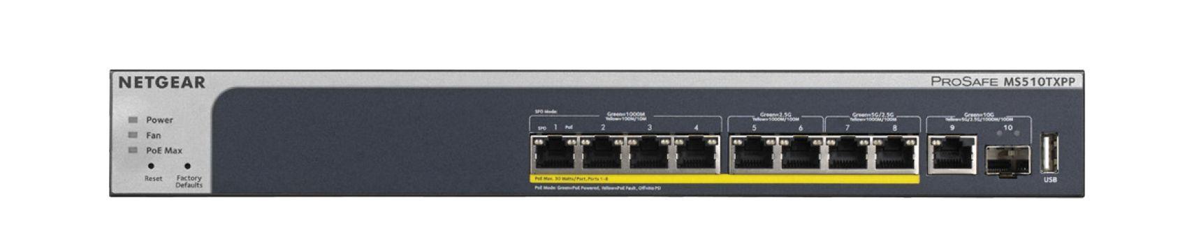 Switch zarządzalny Netgear MS510TXPP ProSafe Switch PoE+ LAN 4x1G 2x2,5G 2x5G 1x10G 1xSFP+  - Incom Group
 0606449120967