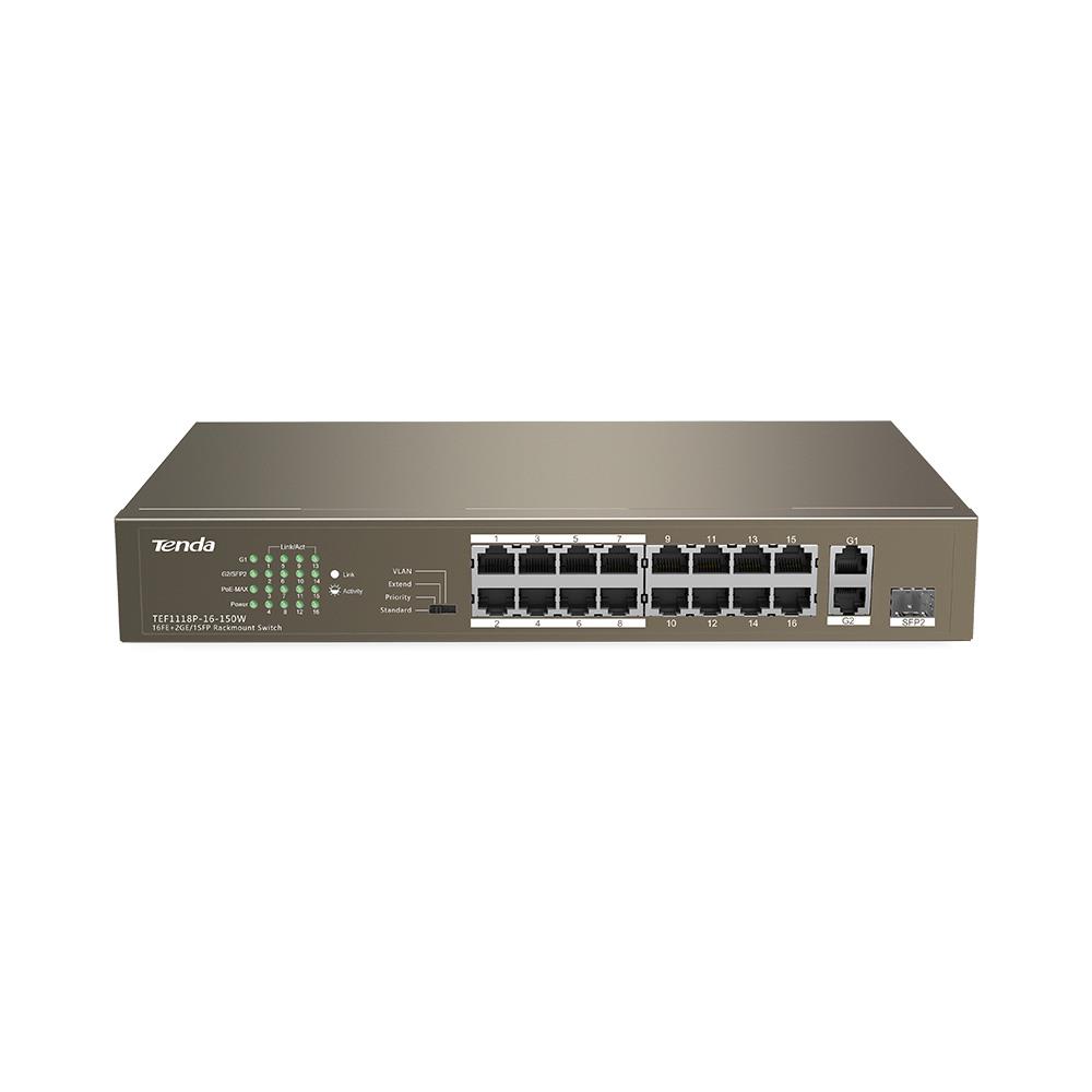 Switch niezarządzalny Tenda TEF1118P-16-150W 16-port Ethernet Switch 10/100 Mb/s PoE 150W Rack  - Incom Group
 6932849431315