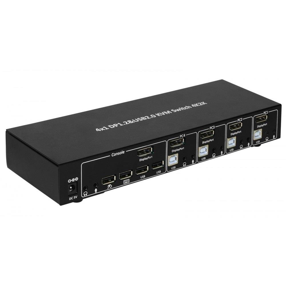 Przełącznik KVM Techly DisplayPort / USB 4x1 4K*30Hz, HUB USB 2.0  - Incom Group
 8051128101935